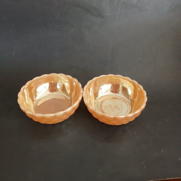1950s Fire King Anchor Hocking PEACH LUSTRE Bubble 2 Bowls - Picture 8 of 9